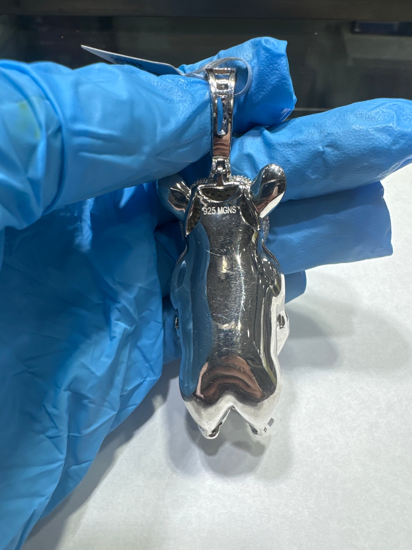 925 Silver VVS Moissanite 10.7ctw "Pitbull Pendant With Money bag"
