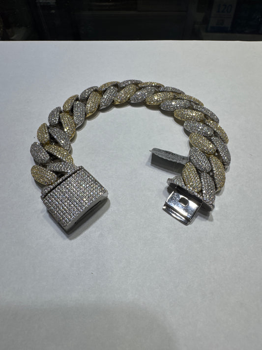 925 Silver Two-tone yellow Gold VVS Moissanite 20.32ctw 22mm 173.2 Grams "Cuban link" Bracelet