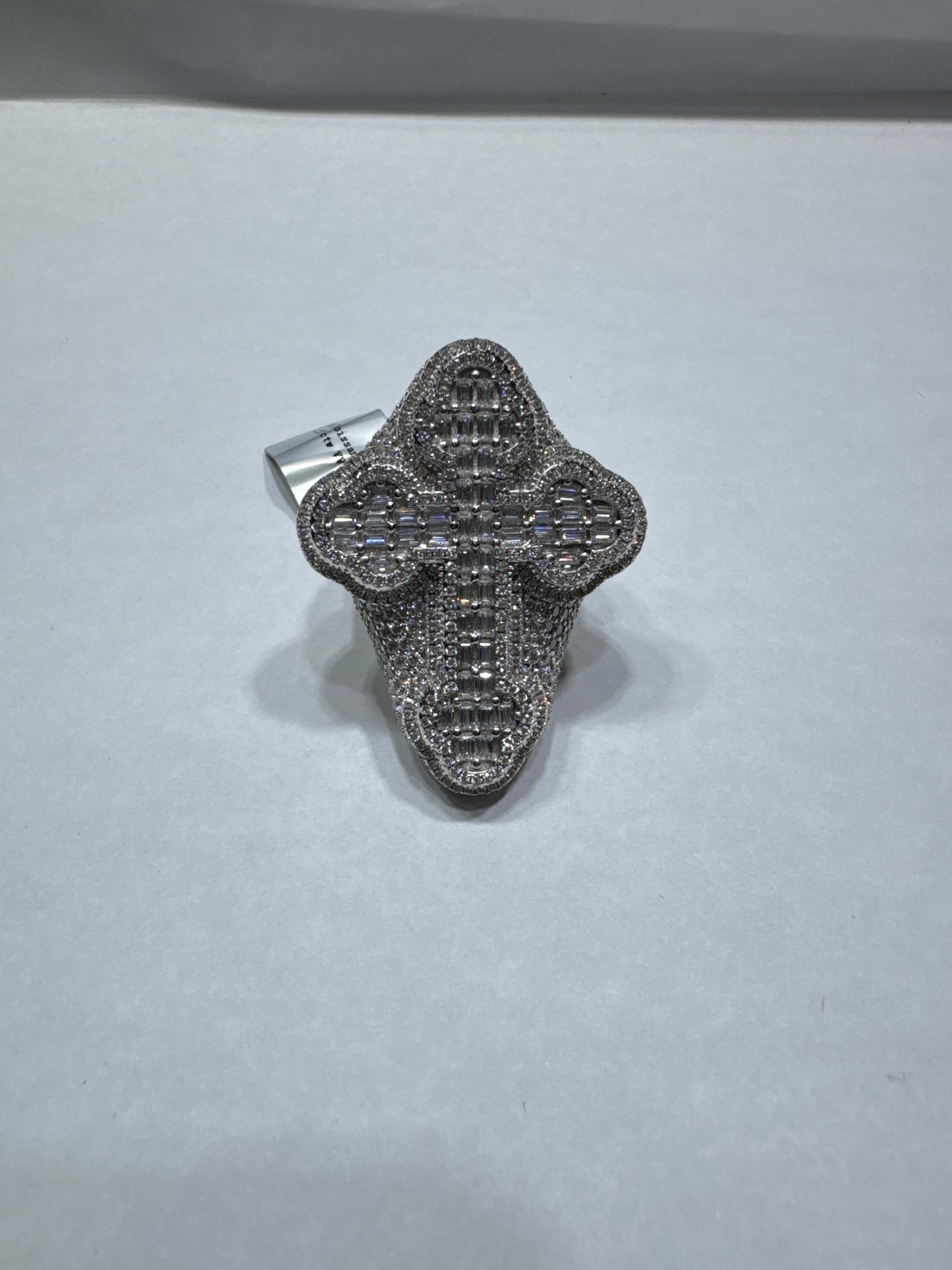925 solid silver VVS Moissanite 8.37ctw size 9 Cross ring