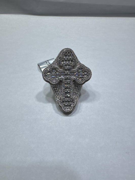925 solid silver VVS Moissanite 8.37ctw size 9 Cross ring