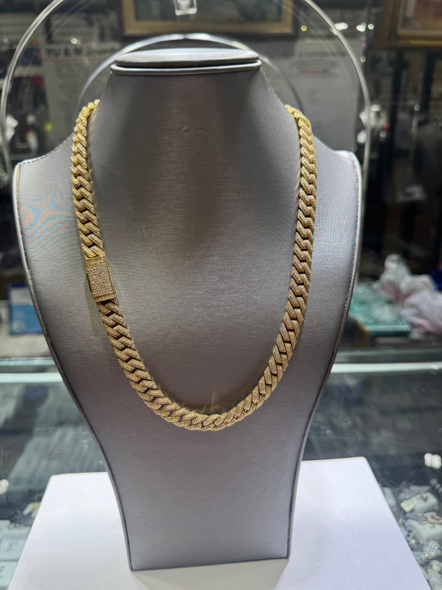 silver plated gold 22 inch VVS Moissanite Cuban Link chain