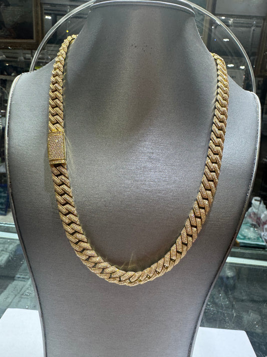 silver plated gold 22 inch VVS Moissanite Cuban Link chain