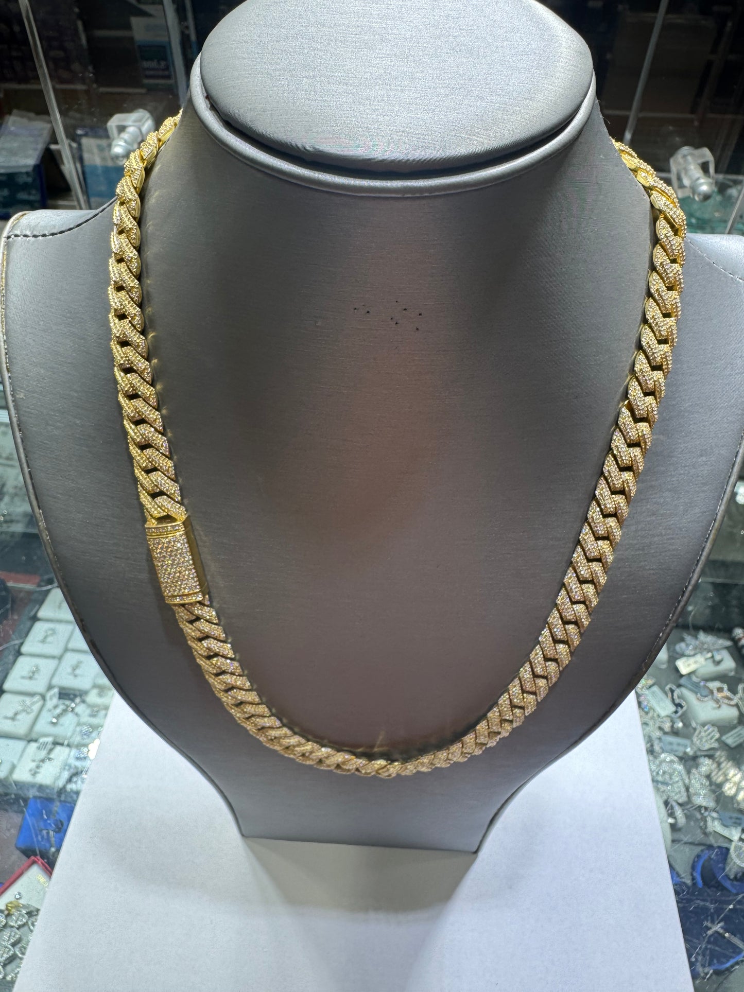 silver plated gold 22 inch VVS Moissanite Cuban Link chain