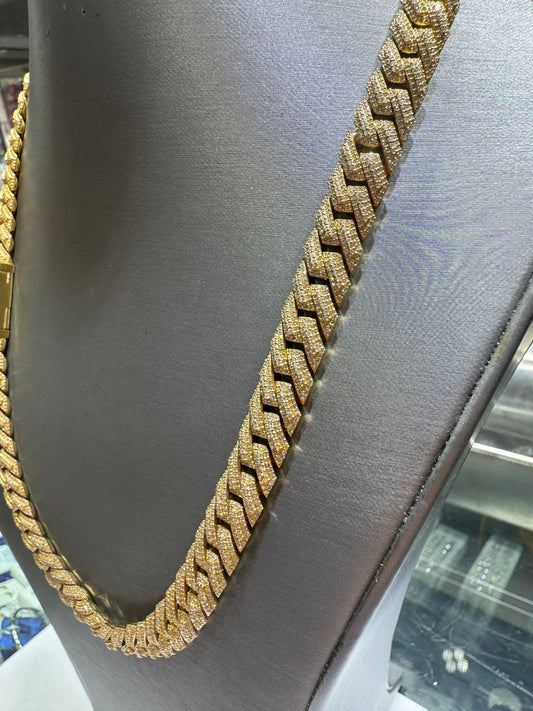 silver plated gold 22 inch VVS Moissanite Cuban Link chain