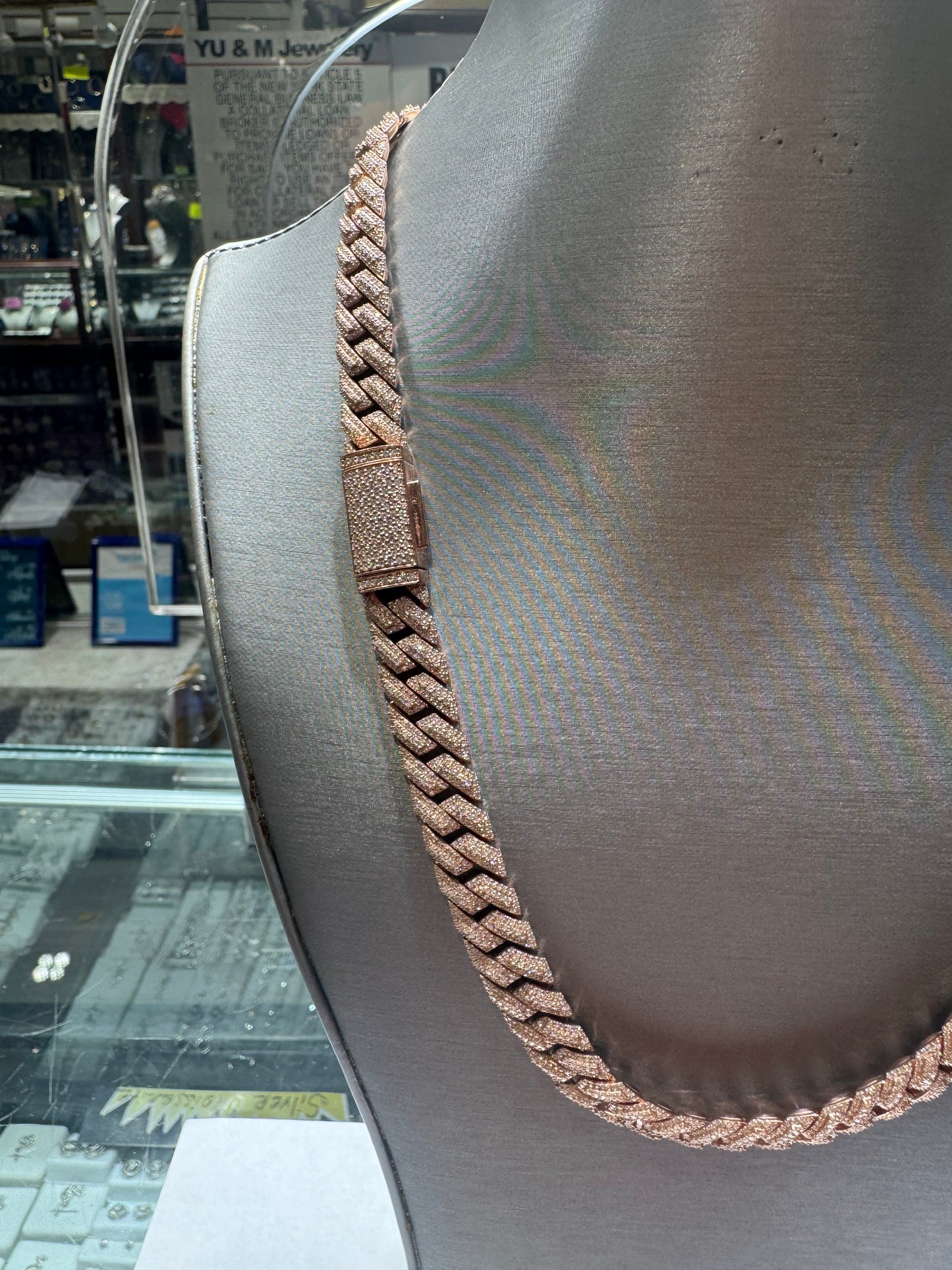 Silver Rose gold plated 22 inches VVS Moissanite Cuban Link chain