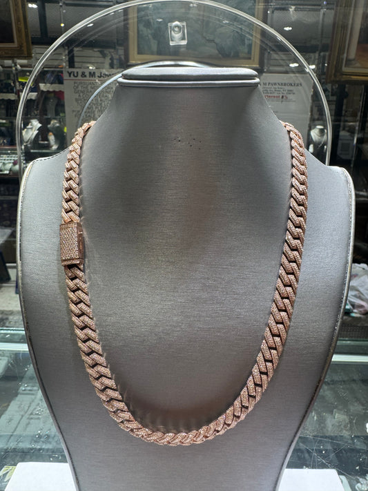 Silver Rose gold plated 22 inches VVS Moissanite Cuban Link chain