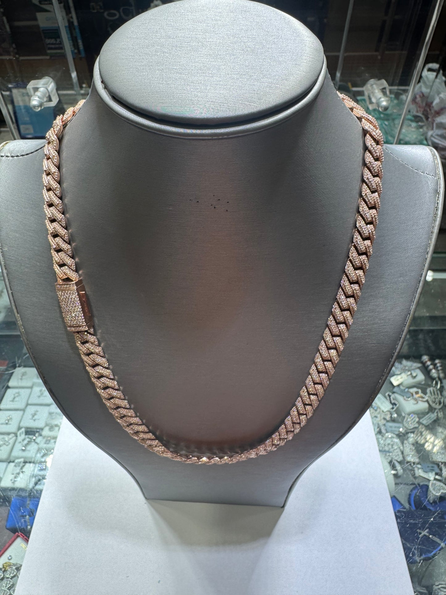 Silver Rose gold plated 22 inches VVS Moissanite Cuban Link chain