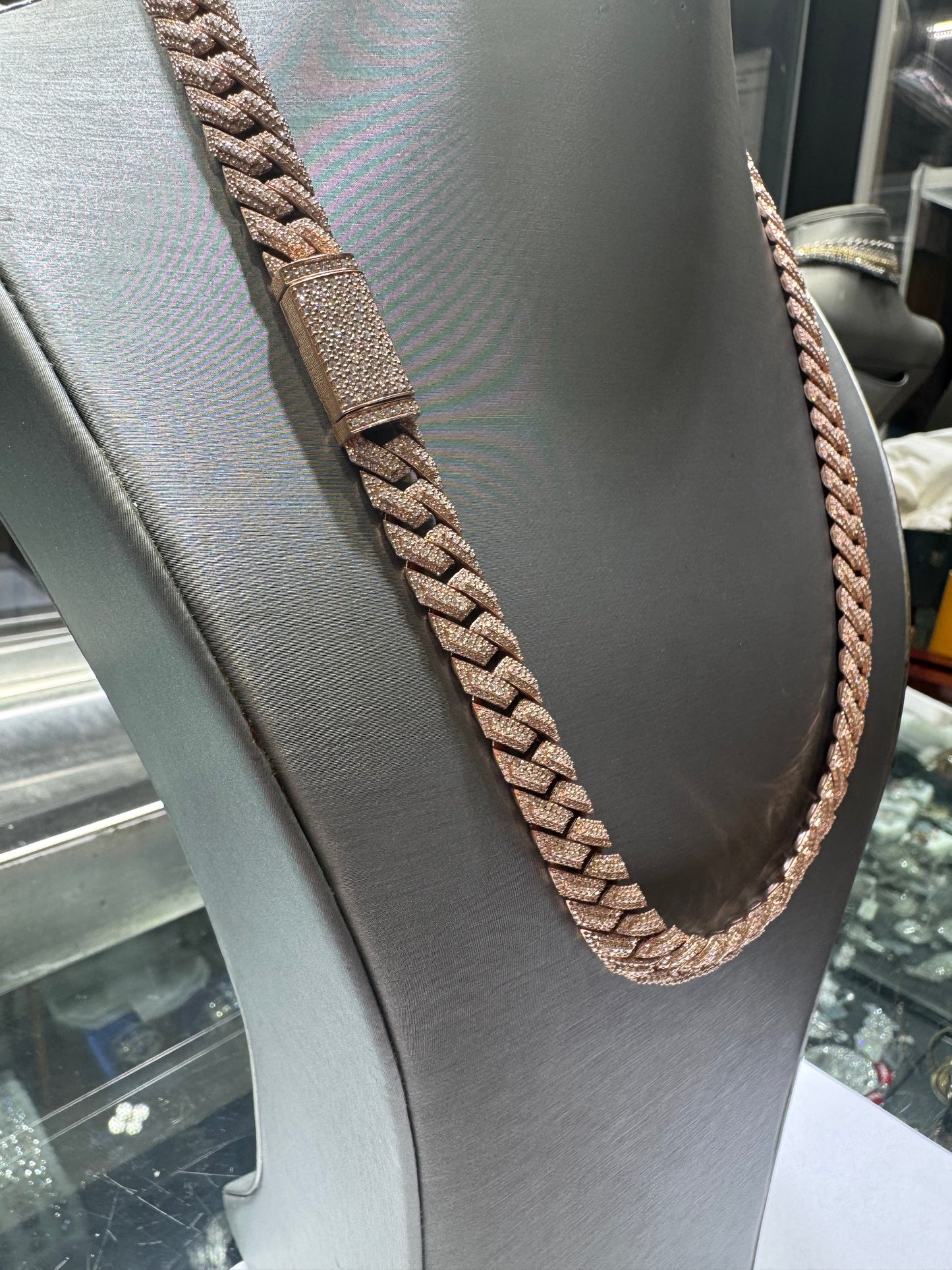 Silver Rose gold plated 22 inches VVS Moissanite Cuban Link chain