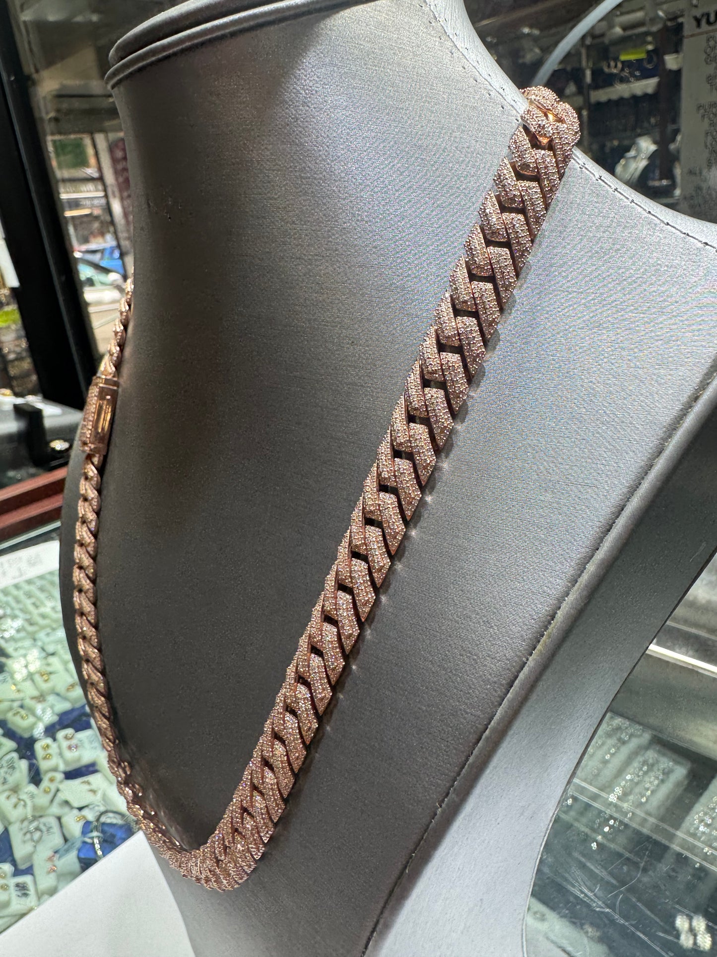 Silver Rose gold plated 22 inches VVS Moissanite Cuban Link chain