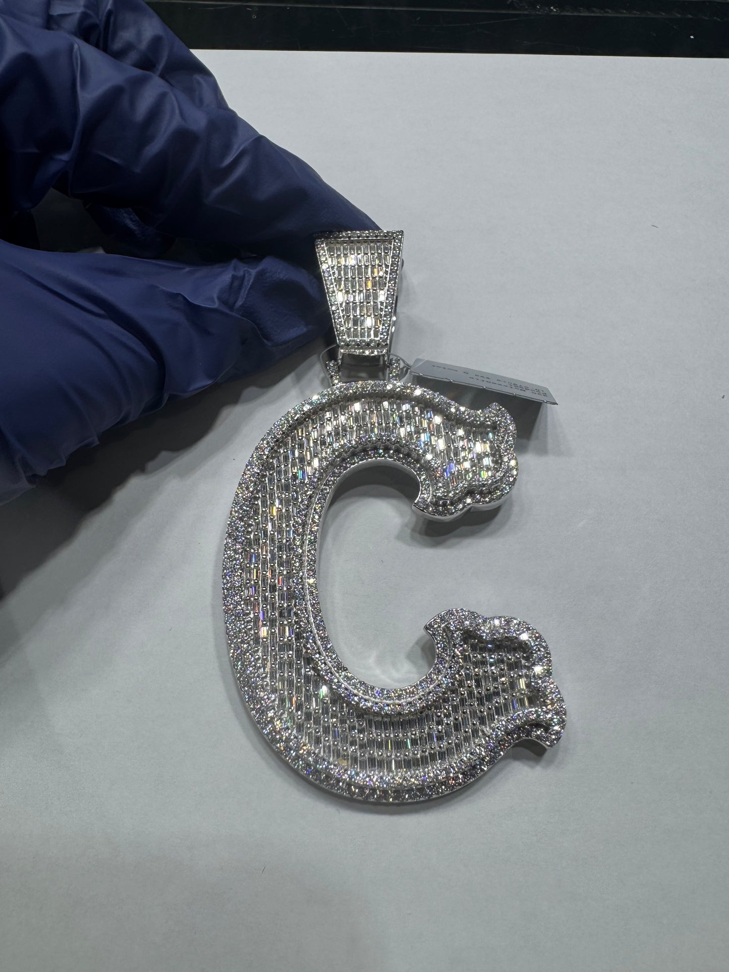925 silver VVS Moissanite Letter "C" pendant 52.7 grams 10.97ctw