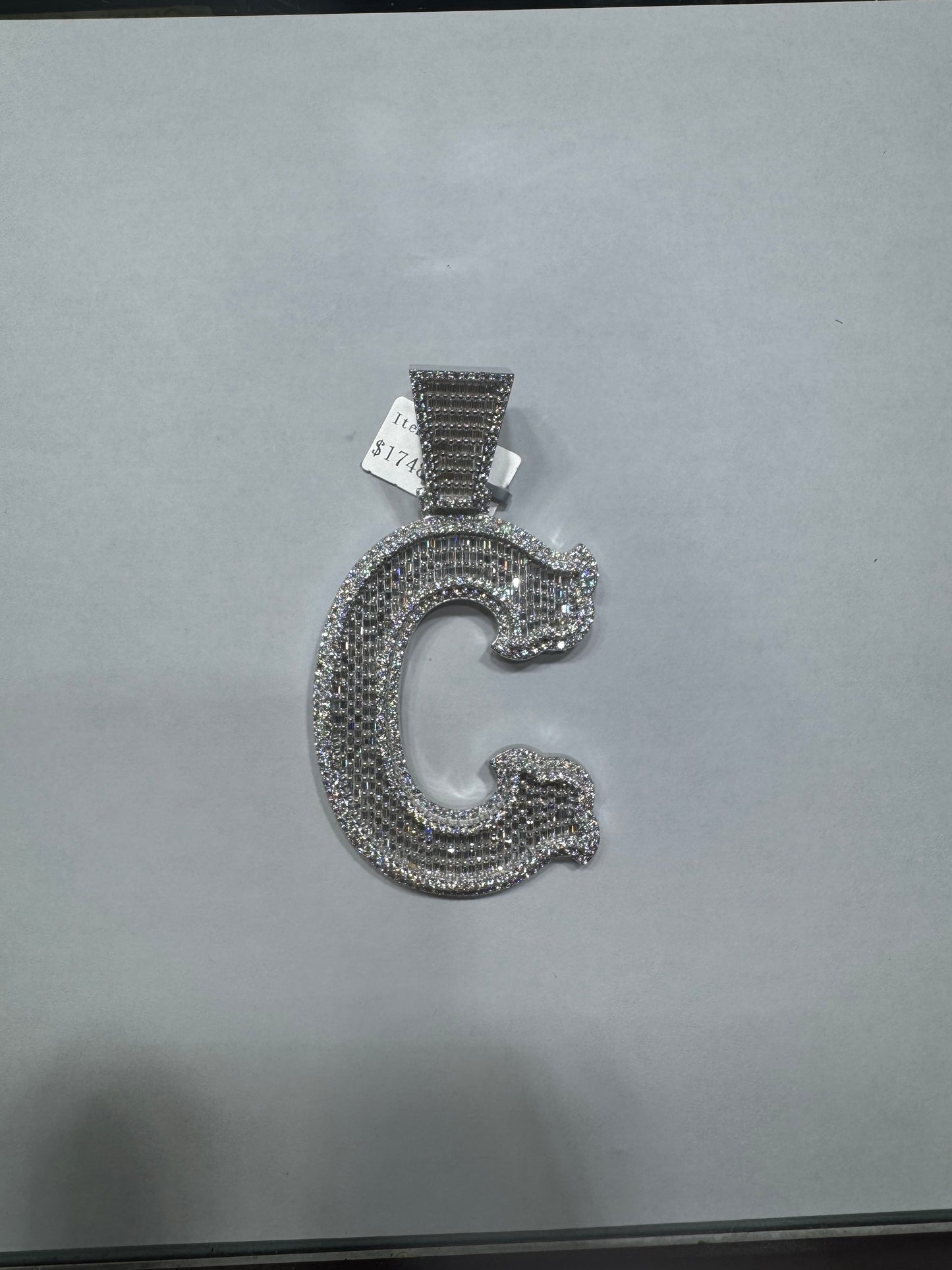 925 silver VVS Moissanite Letter "C" pendant 52.7 grams 10.97ctw