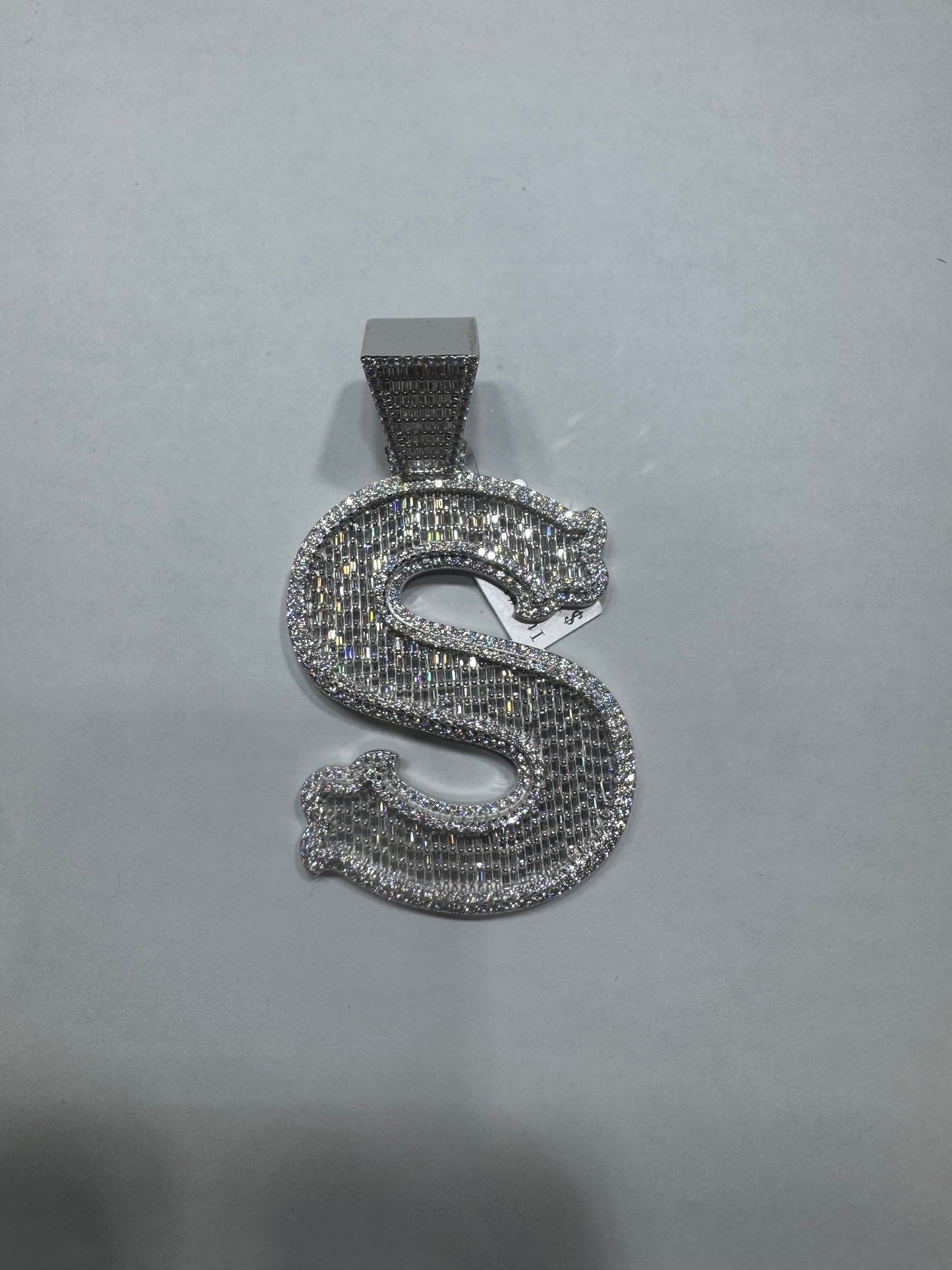 925 silver VVS moissanite Letter "S" Pendant 60.9 Grams 11.53ctw