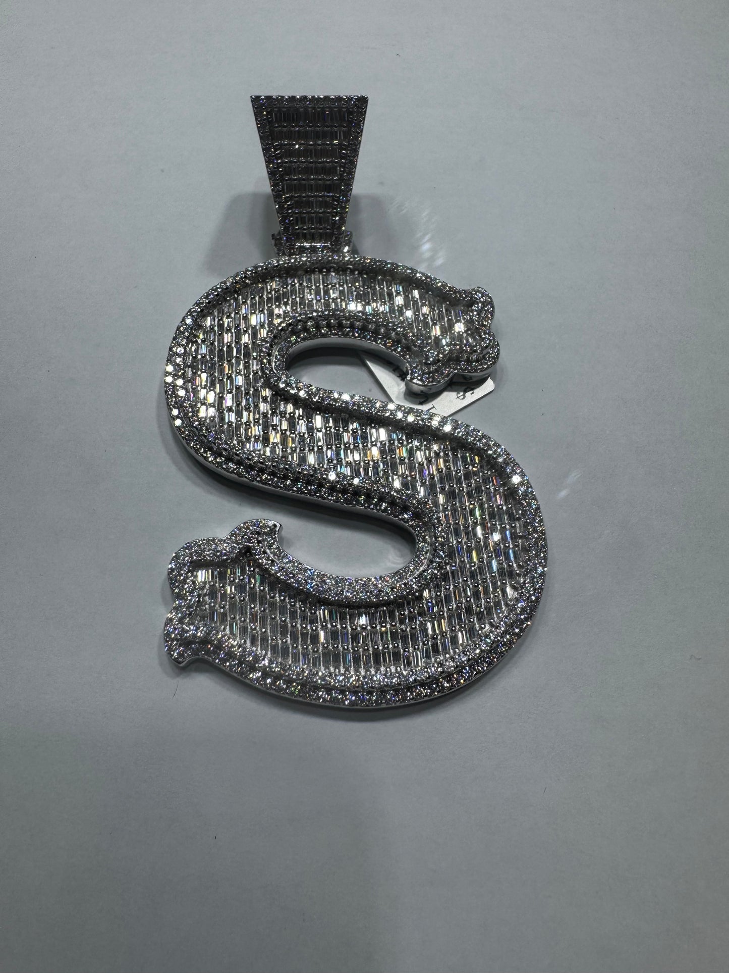 925 silver VVS moissanite Letter "S" Pendant 60.9 Grams 11.53ctw