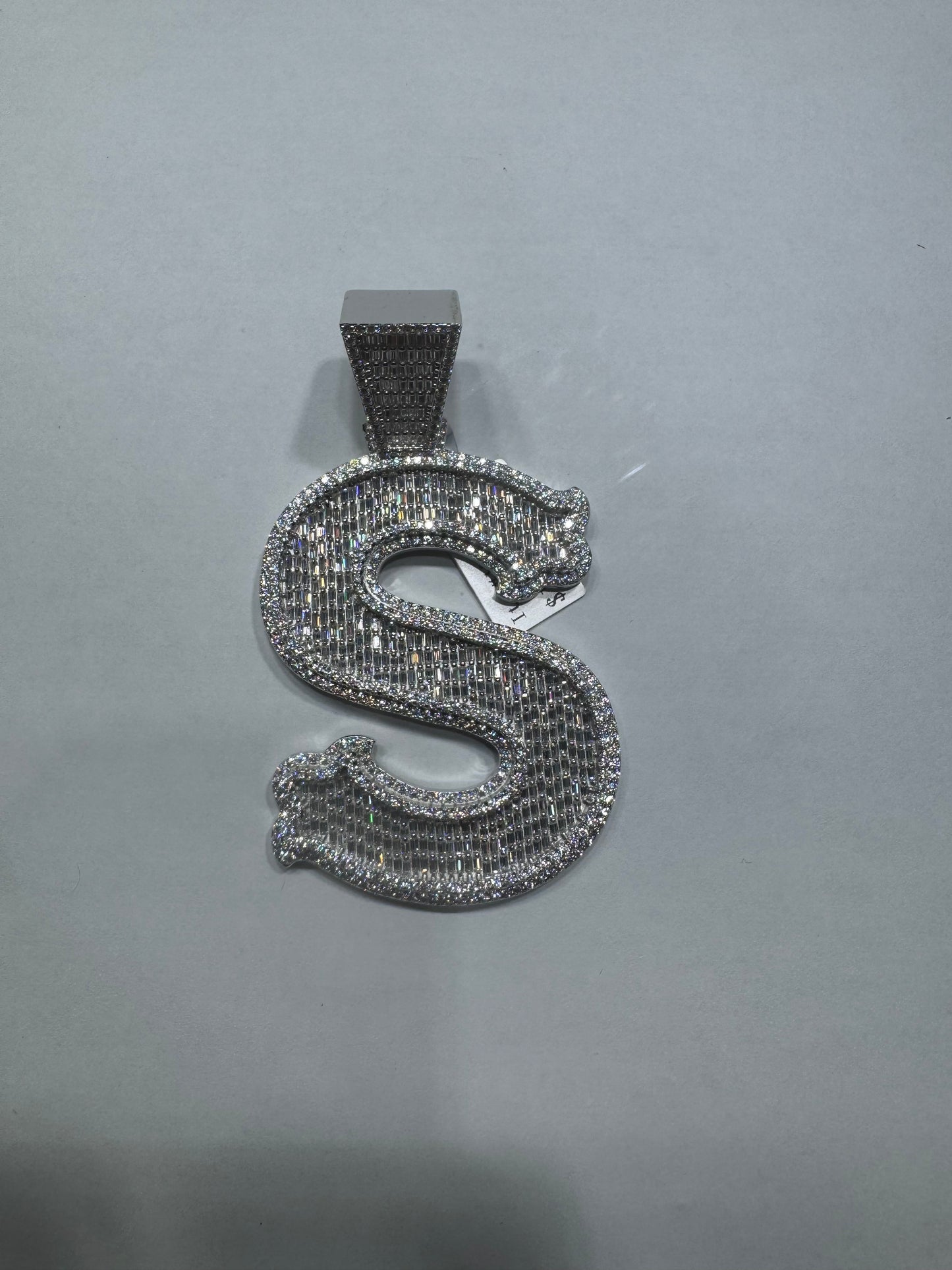 925 silver VVS moissanite Letter "S" Pendant 60.9 Grams 11.53ctw