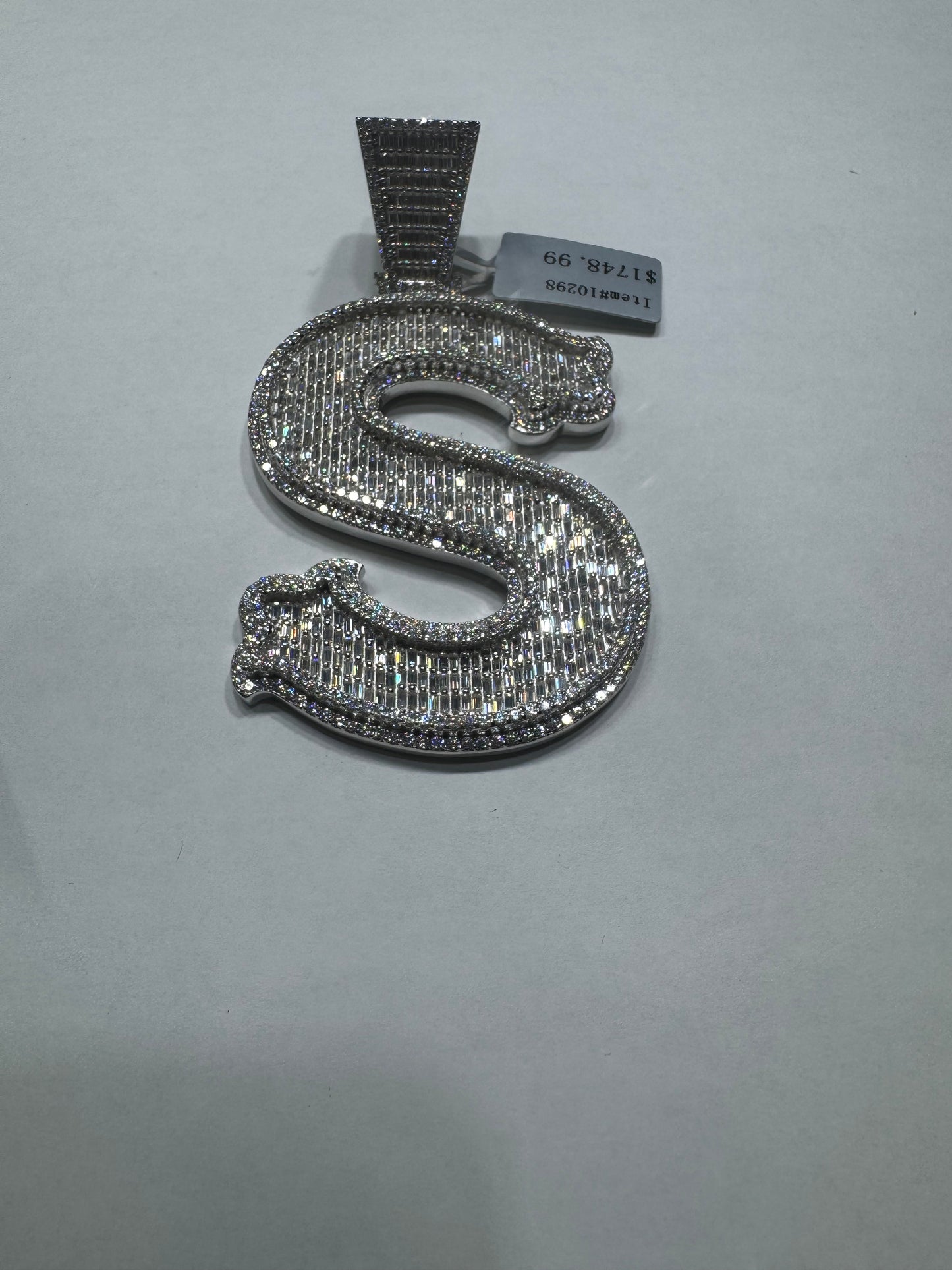 925 silver VVS moissanite Letter "S" Pendant 60.9 Grams 11.53ctw