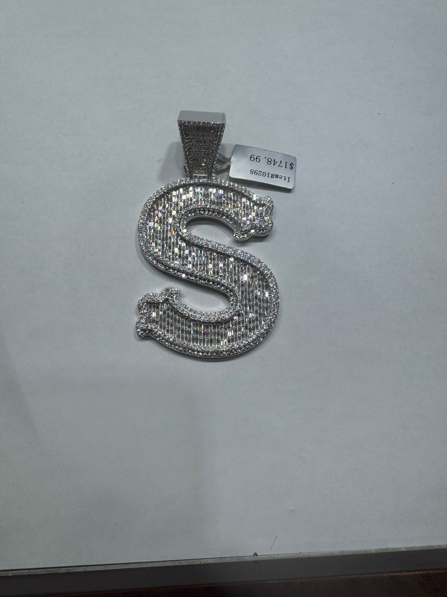 925 silver VVS moissanite Letter "S" Pendant 60.9 Grams 11.53ctw