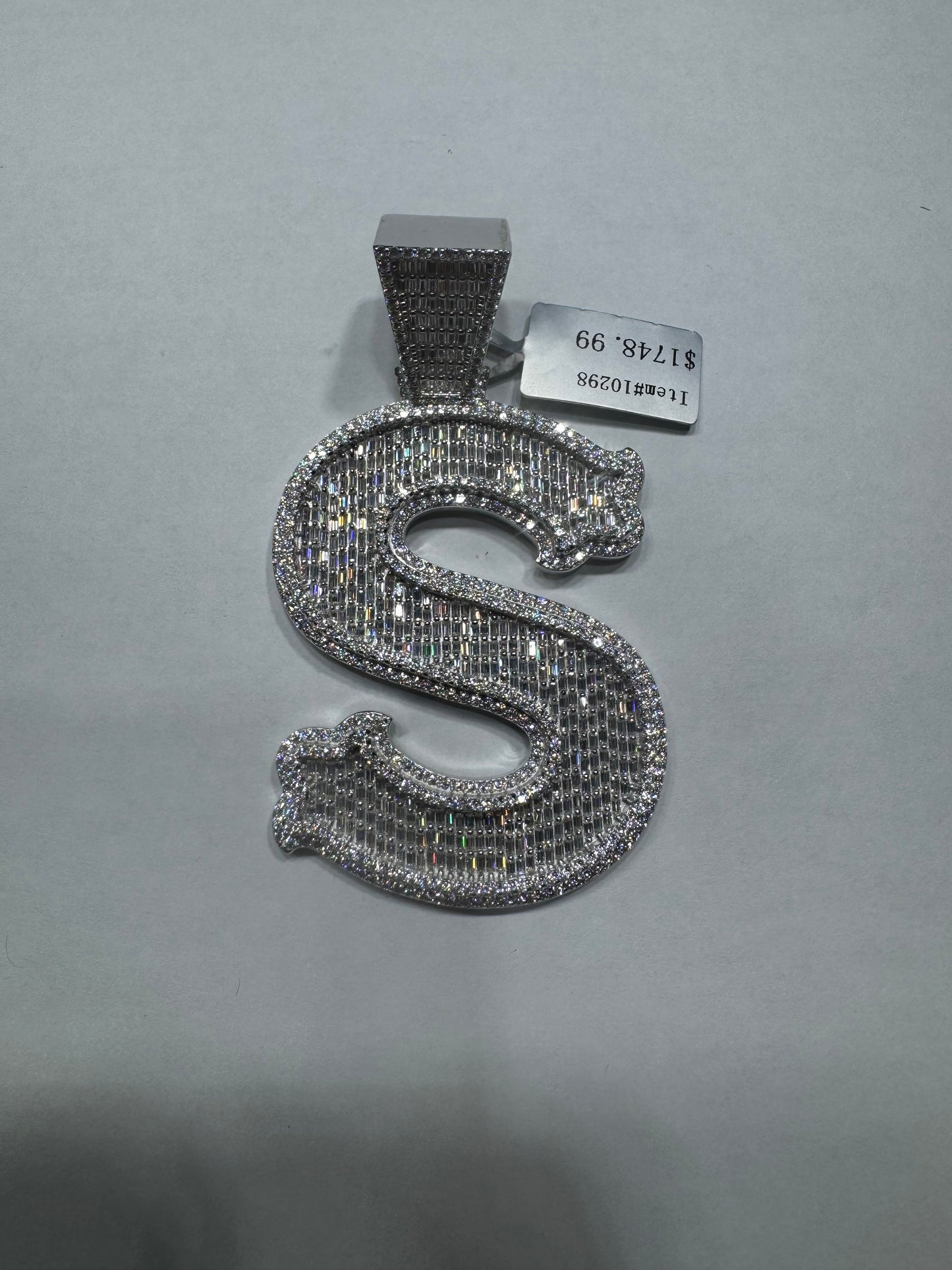 925 silver VVS moissanite Letter "S" Pendant 60.9 Grams 11.53ctw