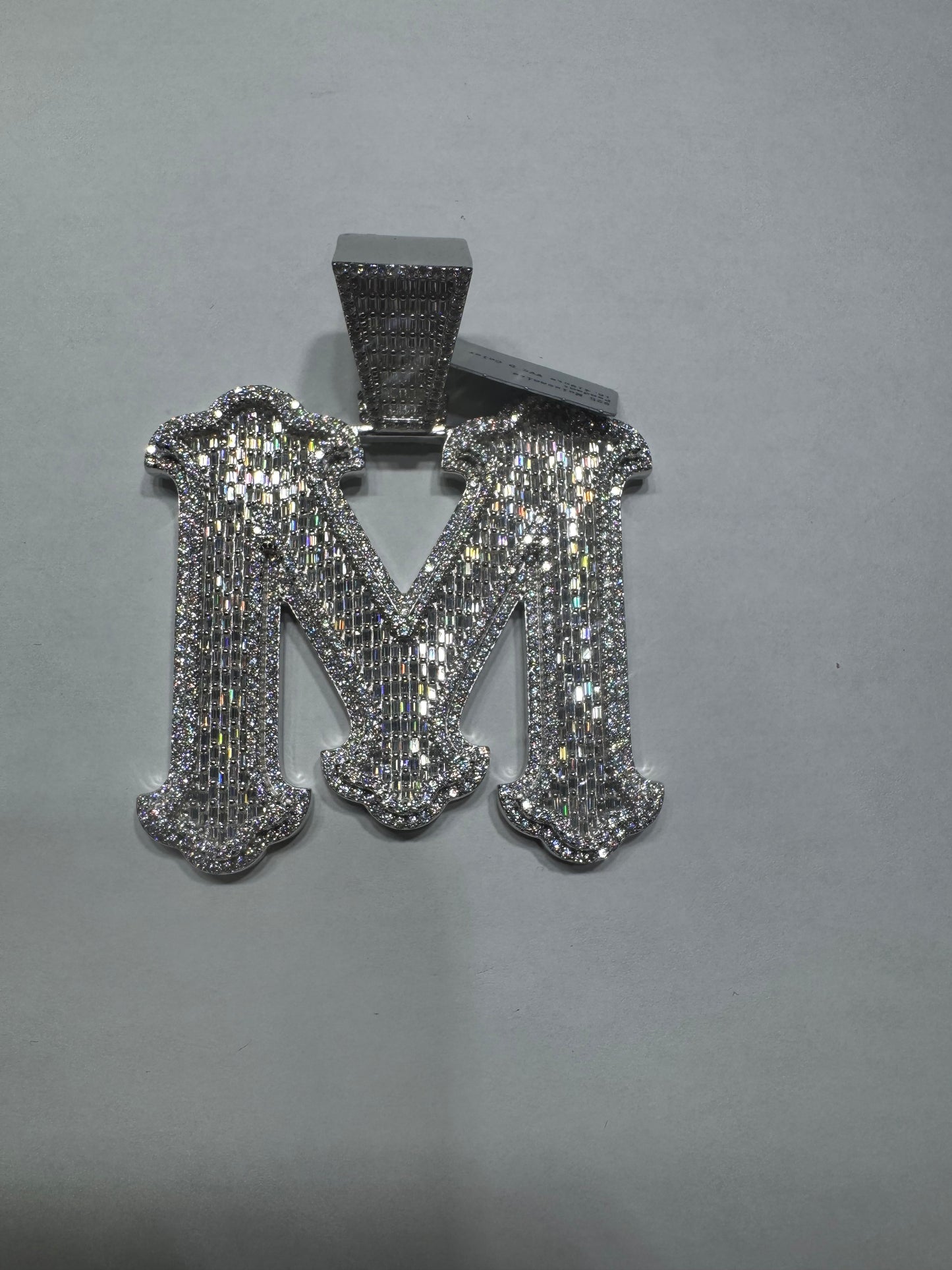 925 silver VVS Moissanite Letter "M" Pendant 85.1 Grams 16.14ctw