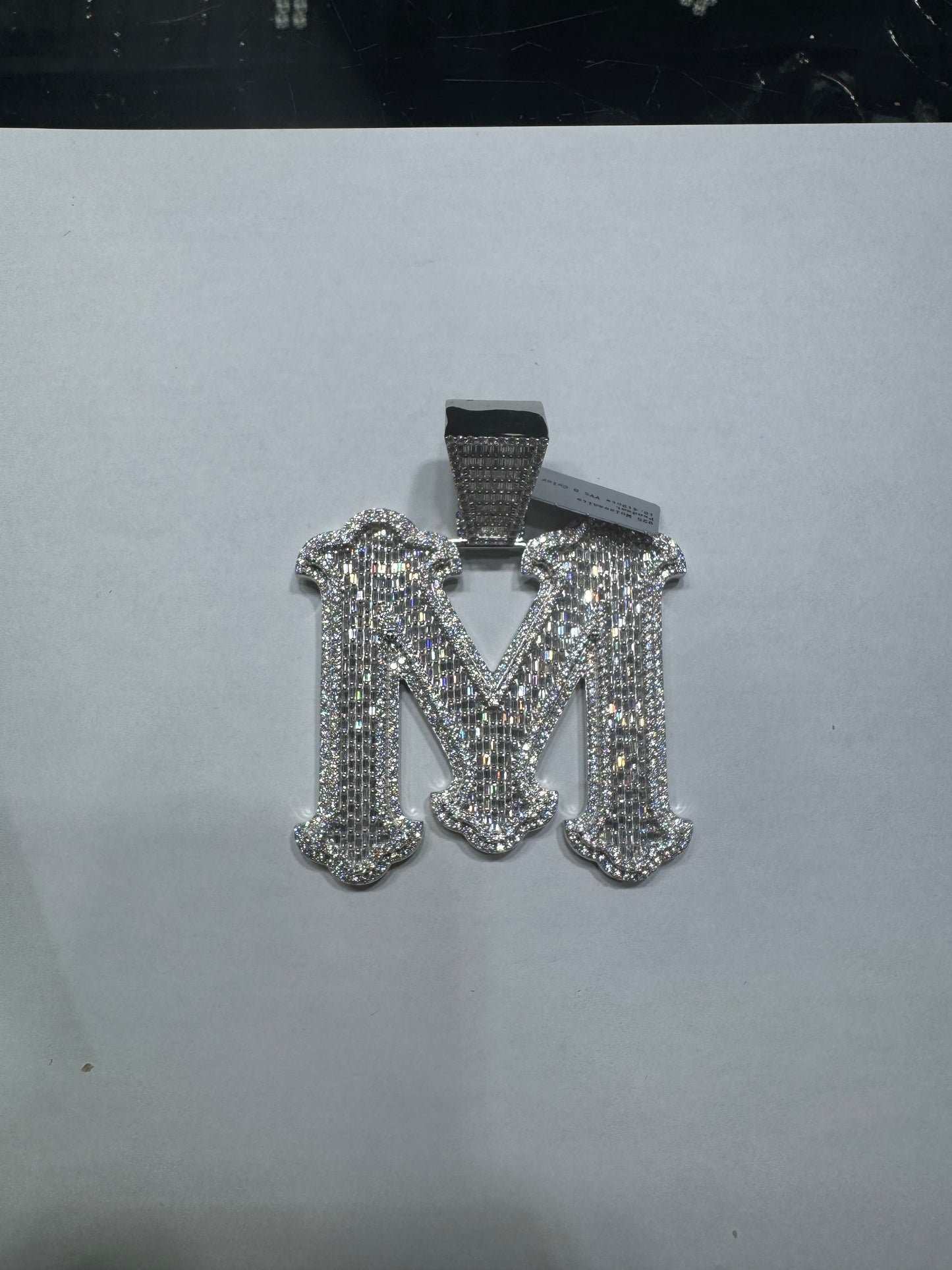 925 silver VVS Moissanite Letter "M" Pendant 85.1 Grams 16.14ctw