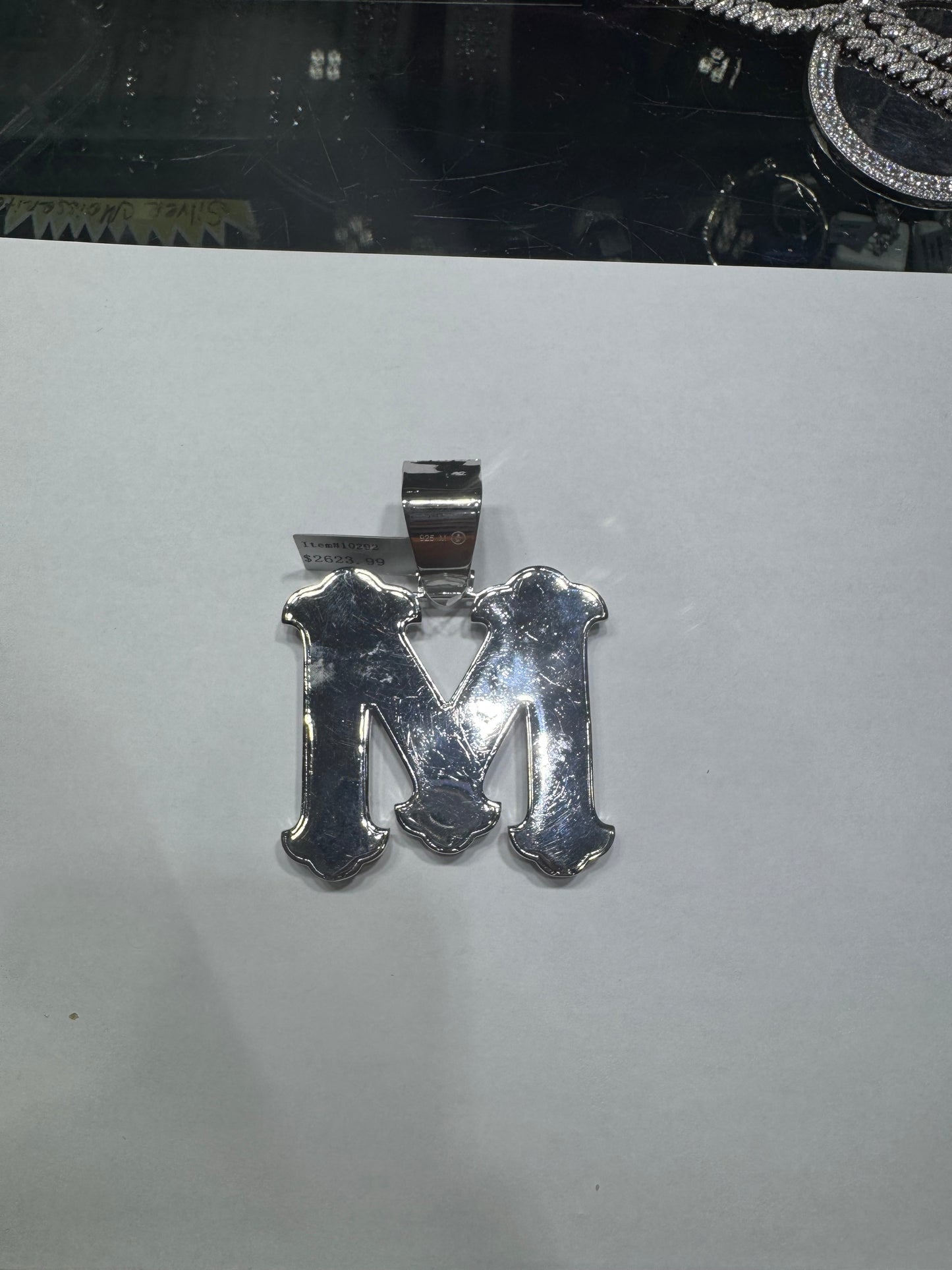 925 silver VVS Moissanite Letter "M" Pendant 85.1 Grams 16.14ctw
