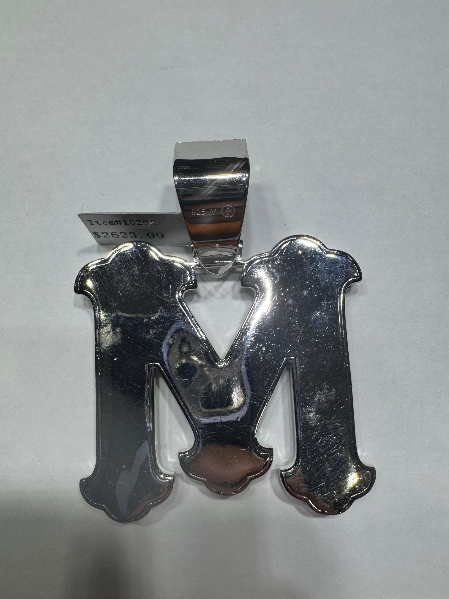925 silver VVS Moissanite Letter "M" Pendant 85.1 Grams 16.14ctw