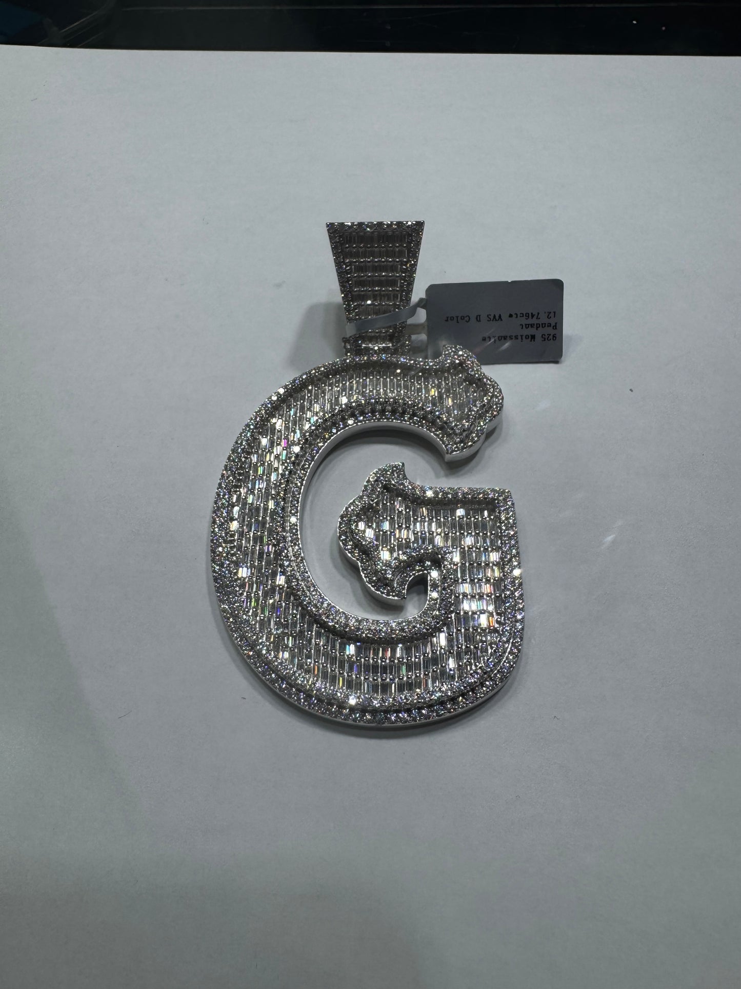 925 silver VVS Moissanite Letter "G" pendant 61.7 Grams 12.76ctw