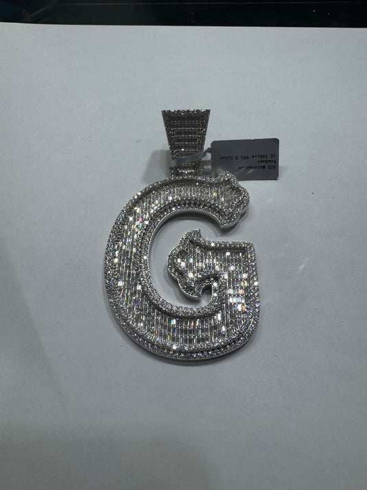 925 silver VVS Moissanite Letter "G" pendant 61.7 Grams 12.76ctw