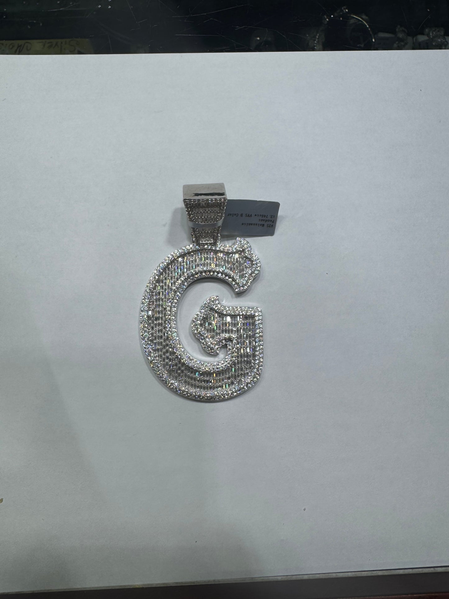 925 silver VVS Moissanite Letter "G" pendant 61.7 Grams 12.76ctw