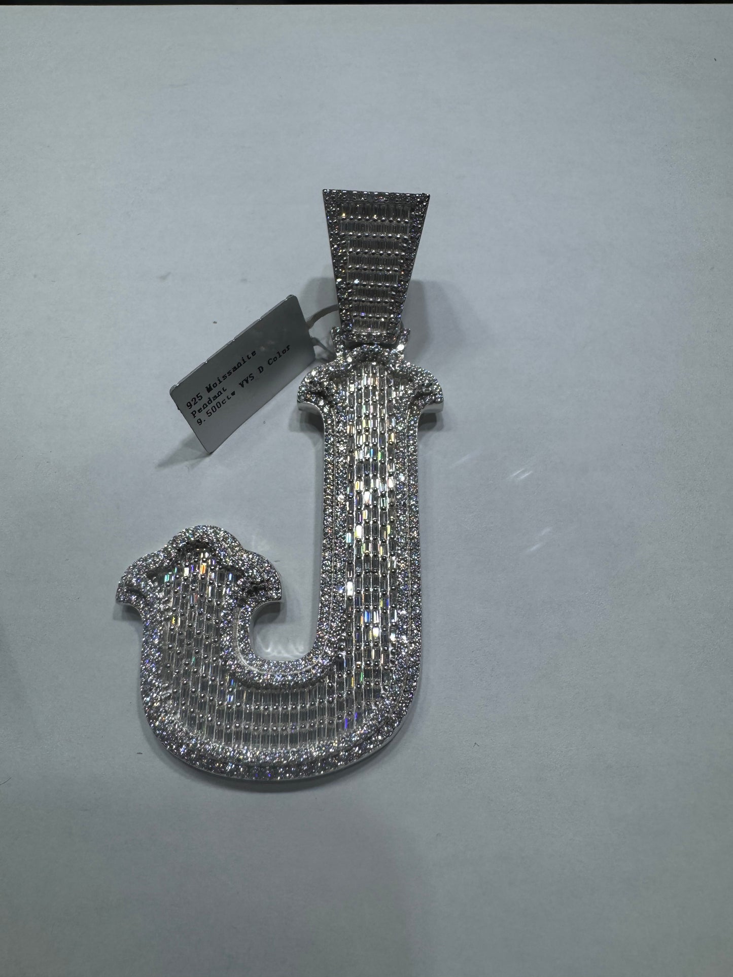 925 silver VVS Moissanite Letter "J" Pendant 43.7 grams 9.50ctw