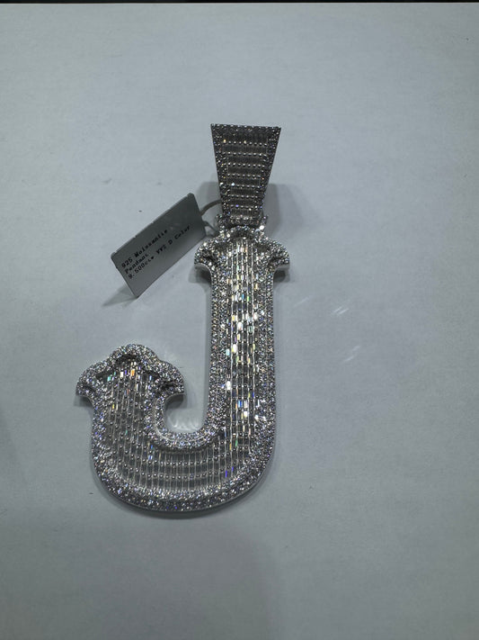 925 silver VVS Moissanite Letter "J" Pendant 43.7 grams 9.50ctw