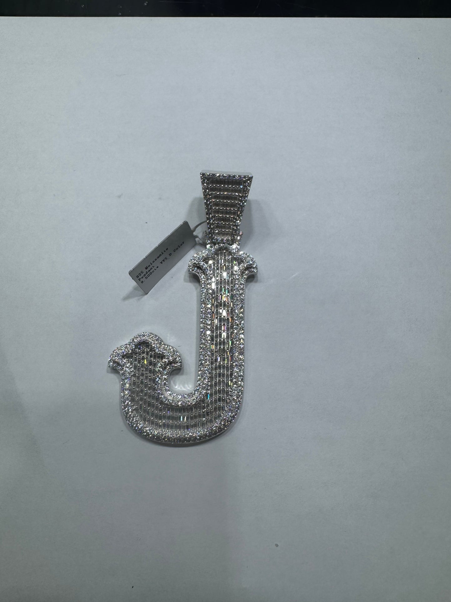 925 silver VVS Moissanite Letter "J" Pendant 43.7 grams 9.50ctw