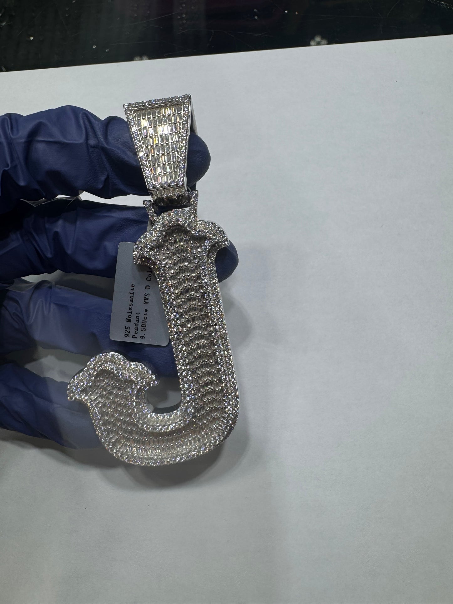 925 silver VVS Moissanite Letter "J" Pendant 43.7 grams 9.50ctw