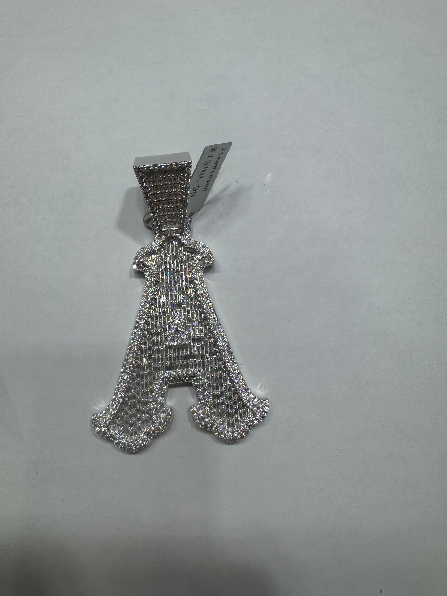 925 silver VVS Moissanite Letter "A" Pendant 48.6 Grams 10.33ctw