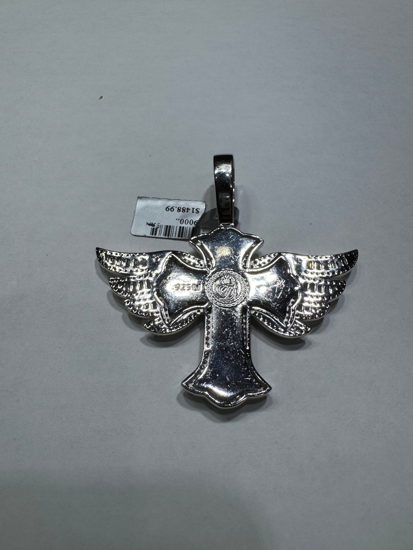 925 silver Solid "Cross on Wings" VVS Moissanite 8.47ctw 26.3 grams