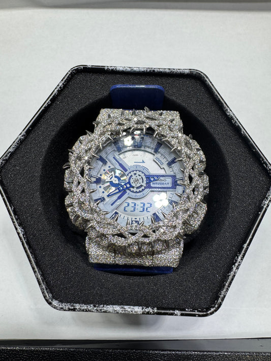 G shock CASIO WR20BAR Blue Band VVS Moissanite Passes diamond tester Blue buttons With box and papers