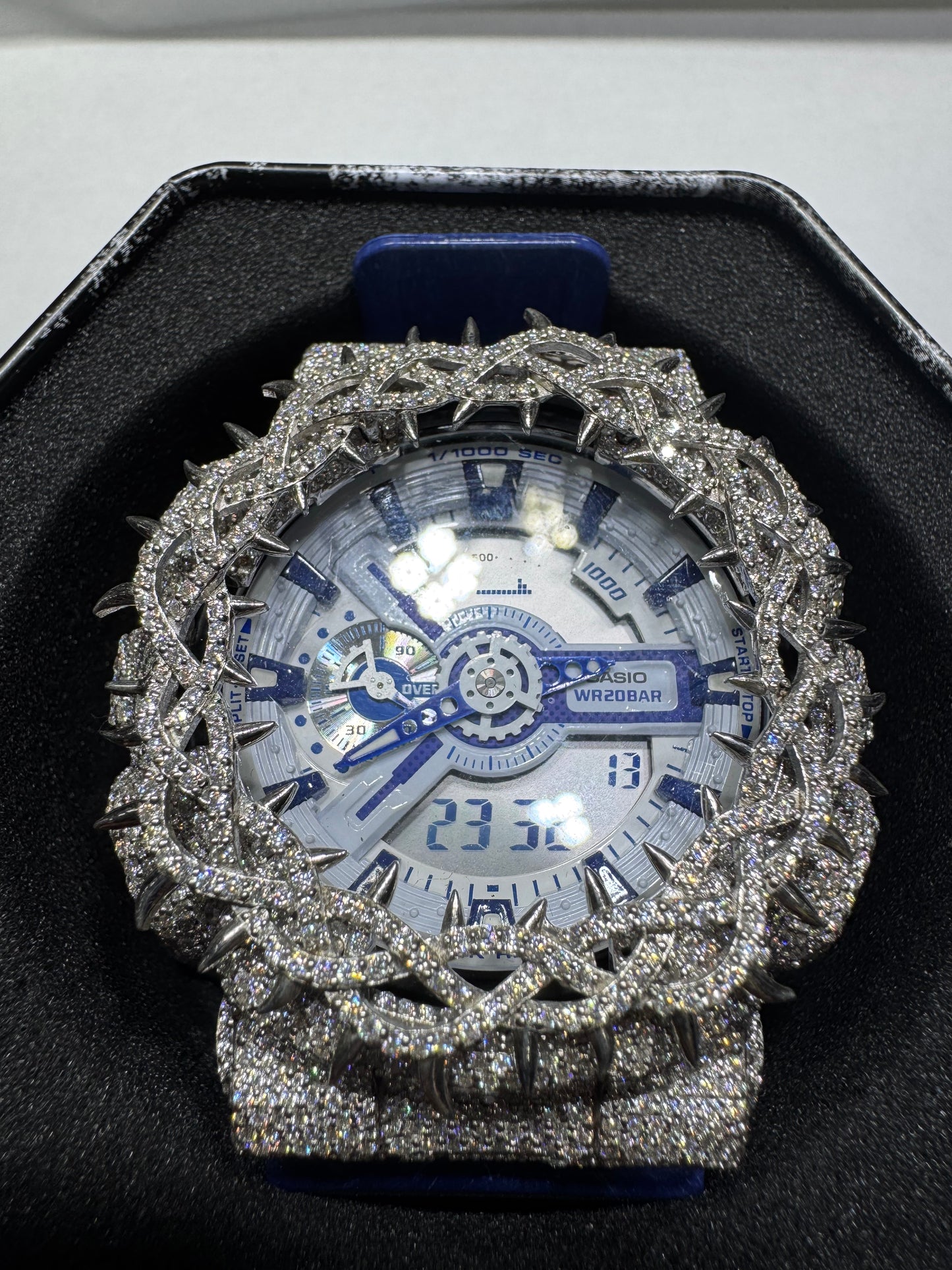 G shock CASIO WR20BAR Blue Band VVS Moissanite Passes diamond tester Blue buttons With box and papers